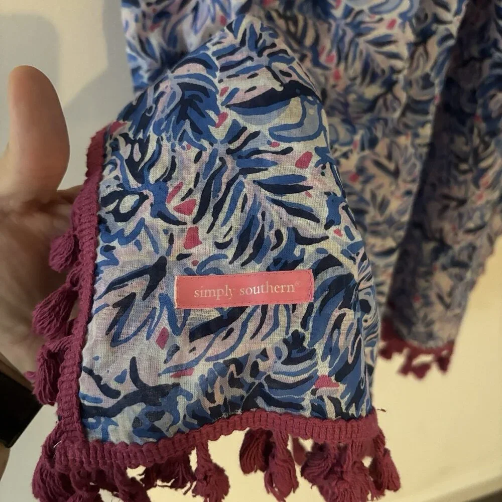 Simply Southern Cover Up‎ Size L -XL Blue Pink Tropical Beach Resort Vacay NEW